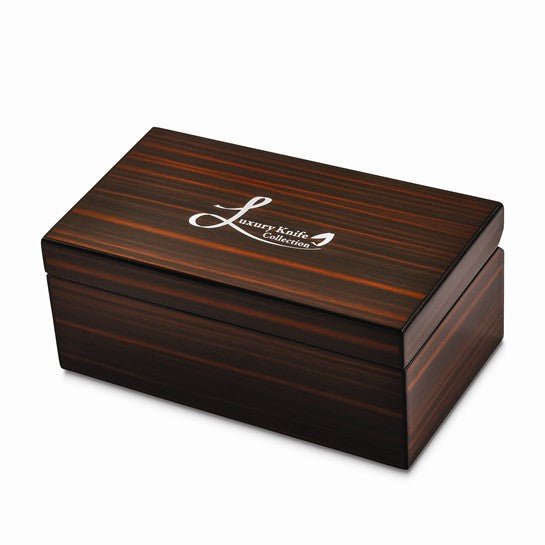 Luxury Giftware Damascus Steel 256 Layer Folding Compressed Bronze-Abalone-Obsidian and Wooden Gift Box - Robson's Jewelers
