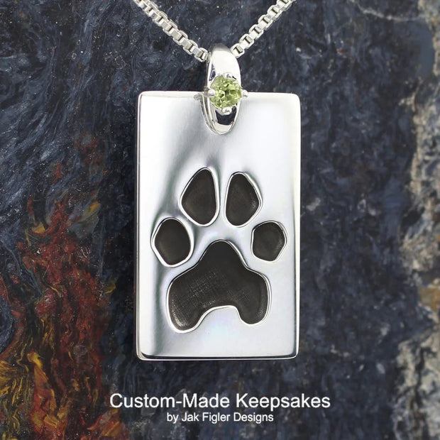 Dog Tag Pawprint Necklace with Gemstone - Robson's Jewelers