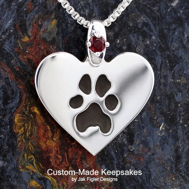 Heart Pawprint Necklace with Gemstone - Robson's Jewelers