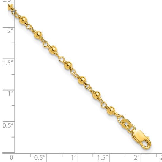 Sterling Silver Gold-tone Fancy Bead 9 inch Plus 1 inch ext Anklet - Robson's Jewelers