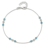 Sterling Silver Polished Bead and CZ 9in Plus 1in. Ext. Anklet - Robson's Jewelers