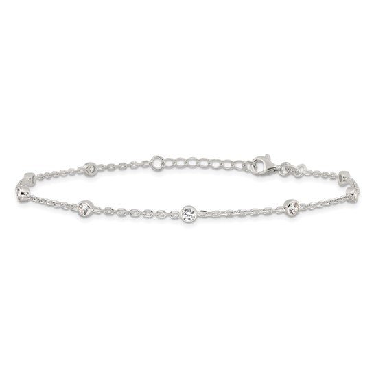 Sterling Silver Polished with CZ 9 inch Plus1 inch Ext. Anklet - Robson's Jewelers