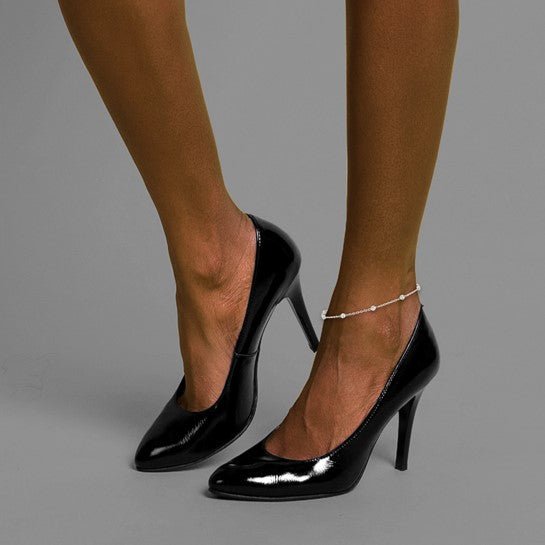 Sterling Silver Rhodium-plated Polished with CZ 10in Plus 1in ext. Anklet - Robson's Jewelers