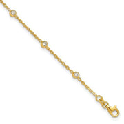 Sterling Silver Gold-tone Polished CZ Stations 9in Plus 1in ext Anklet - Robson's Jewelers