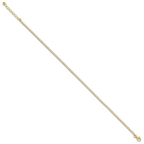 Sterling Silver Gold-tone 2mm CZ 9in Plus 1in ext Tennis Anklet - Robson's Jewelers
