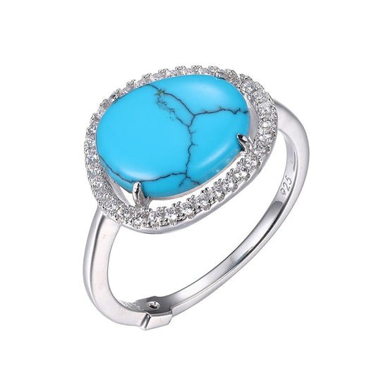 Sterling Silver Ring made of Synthetic Turquoise (11x9mm) and CZ, Size 6, Rhodium Plated - Robson's Jewelers