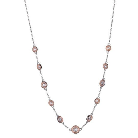 Rhod Plated Rose Necklace with CZ - Robson's Jewelers