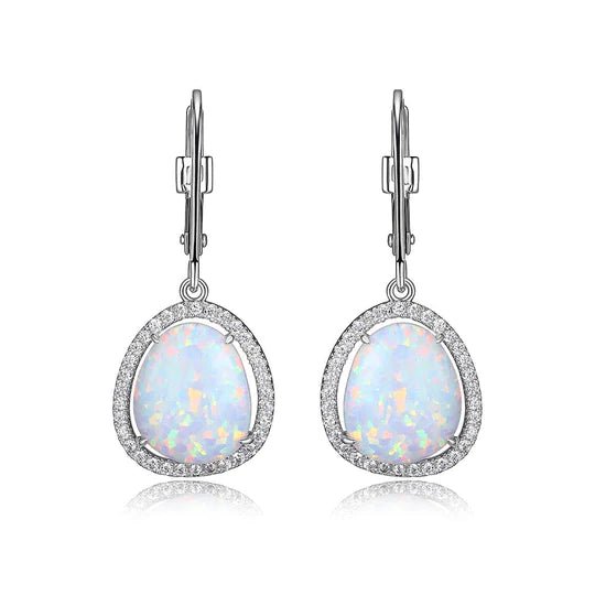 Rhodium Plated Synthetic Opal and CZ Earrings - Robson's Jewelers
