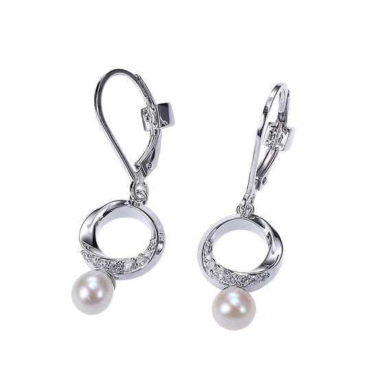 SS Rhodium Plated White Pearl and CZ Earrings - Robson's Jewelers