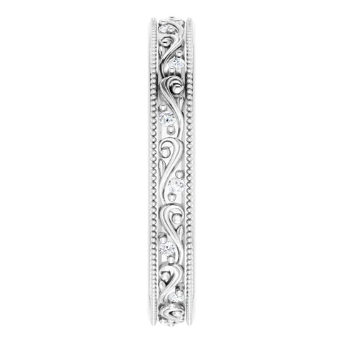 14K White 1/10 CTW Natural Diamond Floral Accented Band