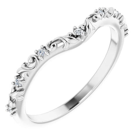 14K White .05 CTW Natural Diamond Vintage-Inspired Contour Band - Robson's Jewelers