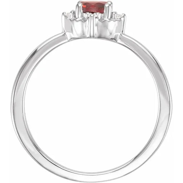 Sterling Silver Natural Mozambique Garnet & .04 CTW Natural Diamond Halo-Style Ring - Robson's Jewelers