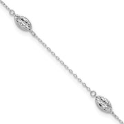 14k White Gold Puffed Rice Bead 9in Plus 1in ext. Anklet - Robson's Jewelers