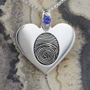 Heart Fingerprint Necklace with Birthstone