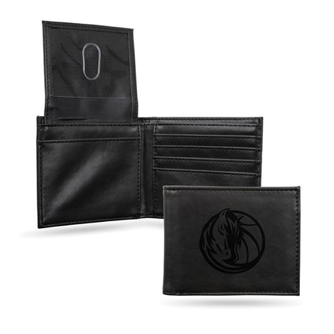 NBA Dallas Mavericks Black Faux Leather Bi-fold Wallet with 4 Card Slots and Flip-up ID Window