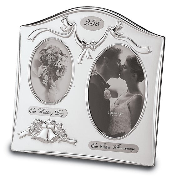 Satin Silver-plated 25th Anniversary OUR WEDDING DAY 3.5x5 Photo and OUR SILVER ANNIVERSARY 4x6 Photo Frame - Robson's Jewelers