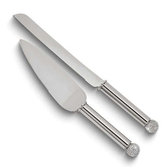 Nickel-plated Crystal Ball Knife and Server Set with Stainless Steel Blades