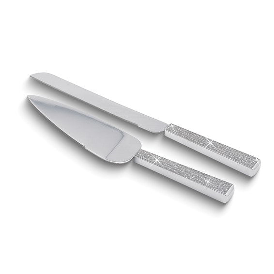 Nickel-plated Silver Glitter Cake Knife and Server Set with Stainless Steel Blades