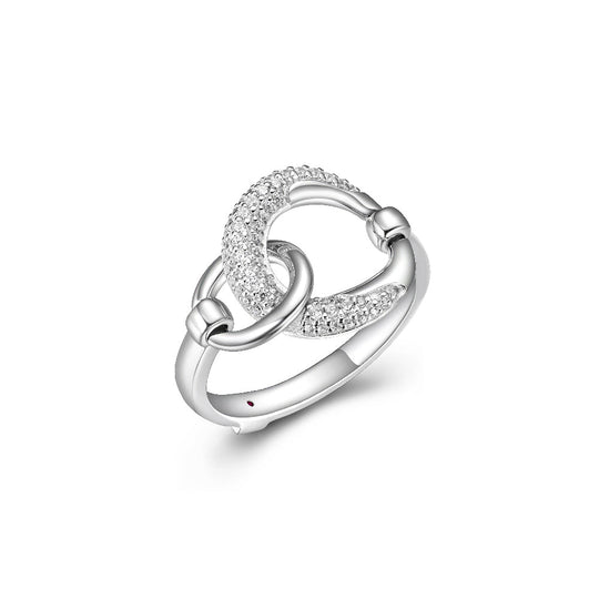 SS ELLE "CARAMEL" RHODIUM PLATED INTERLOCKING OVAL LINK (14X18MM) & PAVE CZ RD RING SIZE 6