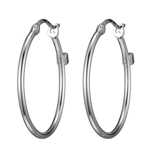 Rhodium Finished Hoop Earrings in Sterling Silver 30mm