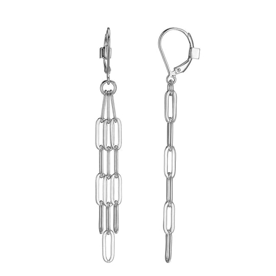 Rhodium Paperclip Chain Earrings