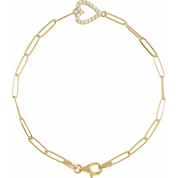 14K Yellow 1/8 CTW Natural Diamond Heart 7" Bracelet - Robson's Jewelers