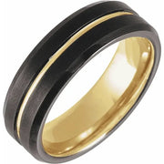 18K Yellow Gold PVD & Black PVD Tungsten 7 mm Size 7 Grooved Band - Robson's Jewelers