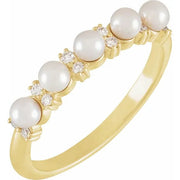 14K Yellow Cultured White Seed Pearl & 1/10 CTW Natural Diamond Anniversary Band - Robson's Jewelers