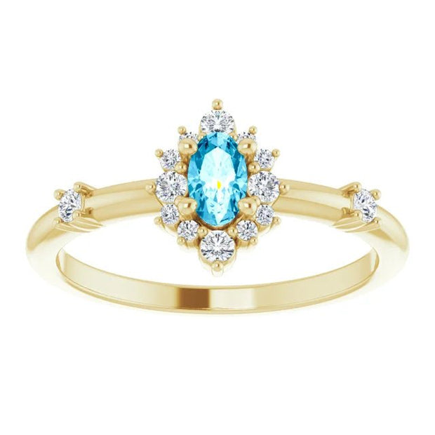 14K Yellow Natural Aquamarine & 1/6 CTW Natural Diamond Halo-Style Ring - Robson's Jewelers