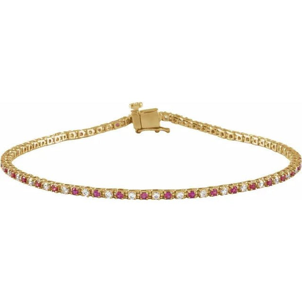 14K Yellow Natural Ruby & 5/8 CTW Natural Diamond Line 7 1/4" Bracelet - Robson's Jewelers