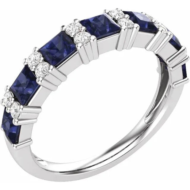 14K White 1/5 CTW Natural Diamond and Natural Blue Sapphire Anniversary Band - Robson's Jewelers