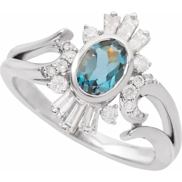 14K White Natural London Blue Topaz & 1/2 CTW Natural Diamond Celestial Ring - Robson's Jewelers