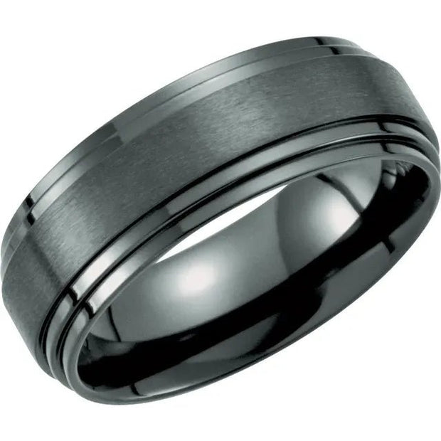 Black Titanium 8 mm Double Ridged Band Size 10 - Robson's Jewelers