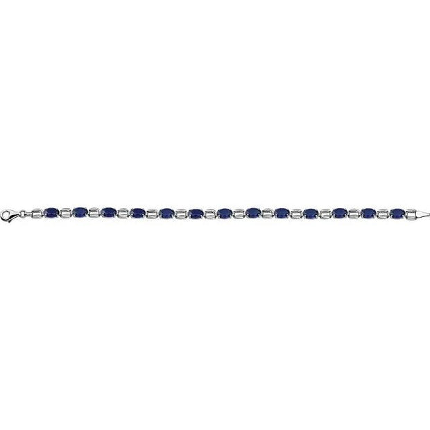 14K White 7x5 mm Oval Lab-Grown Blue Sapphire 7 1/4" Bracelet - Robson's Jewelers