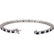 14K White Natural Blue Sapphire & 2 3/8 CTW Natural Diamond Line 7" Bracelet - Robson's Jewelers