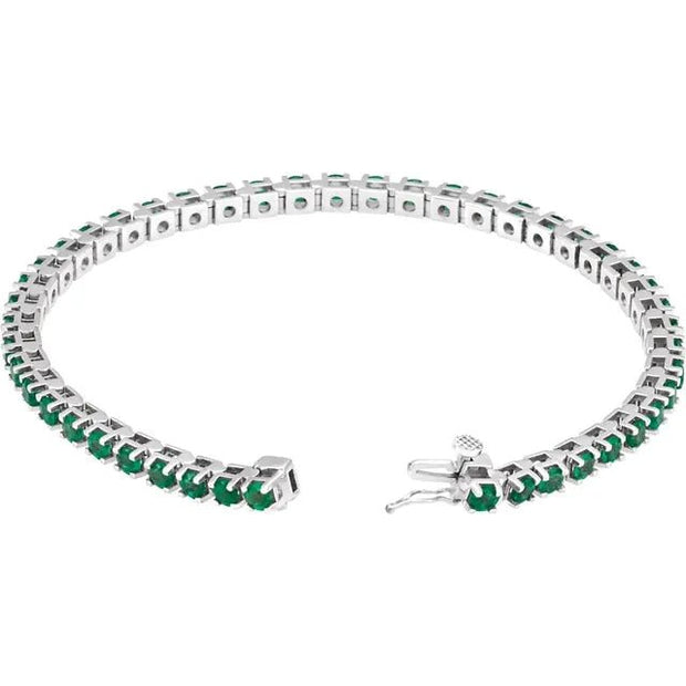 14K White Natural Emerald Line 7" Bracelet - Robson's Jewelers