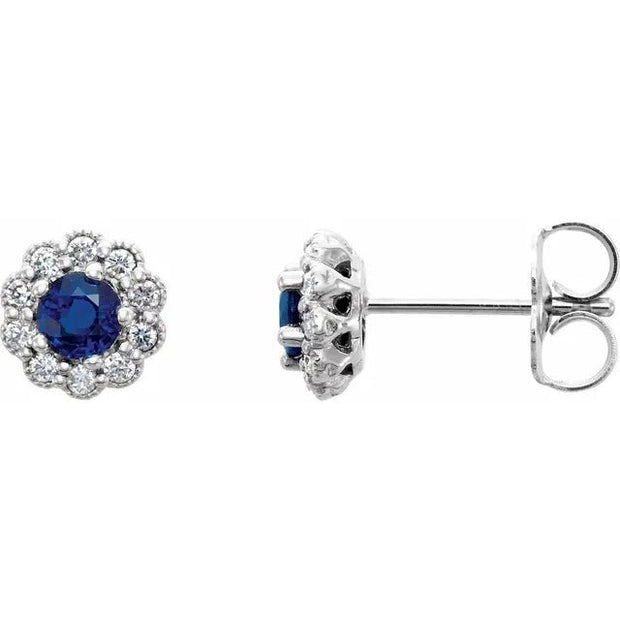14K White 3.2 mm Natural Blue Sapphire & 1/8 CTW Natural Diamond Earrings - Robson's Jewelers