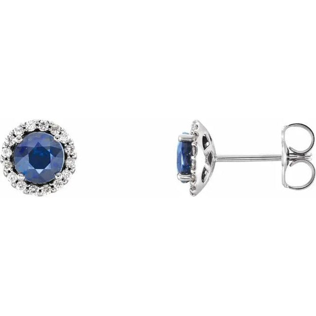 14K White 5 mm Natural Blue Sapphire & 1/8 CTW Natural Diamond Earrings - Robson's Jewelers