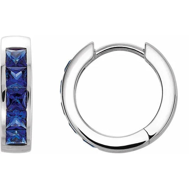 14K White Lab-Grown Blue Sapphire Hoop Earrings - Robson's Jewelers
