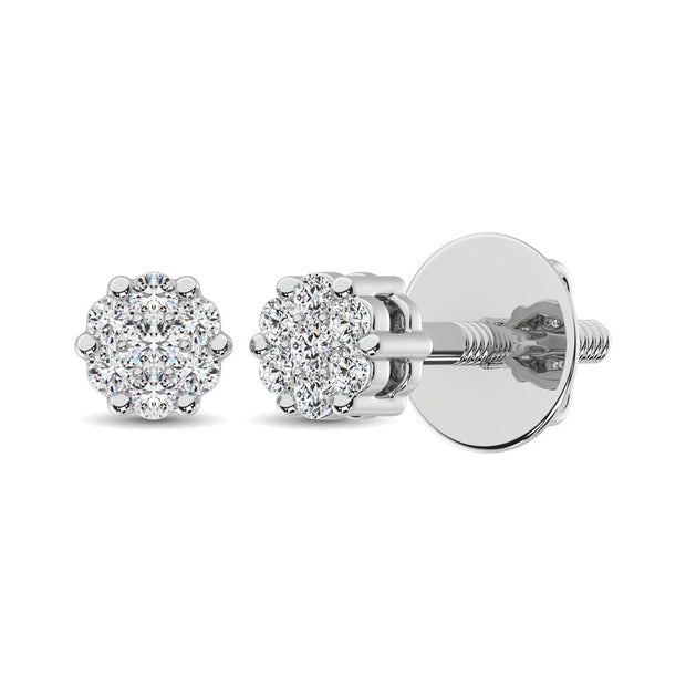 Sterling Silver 1/10 Ct.Tw. Diamond Flower Studs Earrings - Robson's Jewelers
