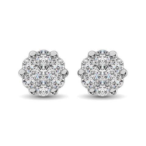 Sterling Silver 1/10 Ct.Tw. Diamond Flower Studs Earrings - Robson's Jewelers