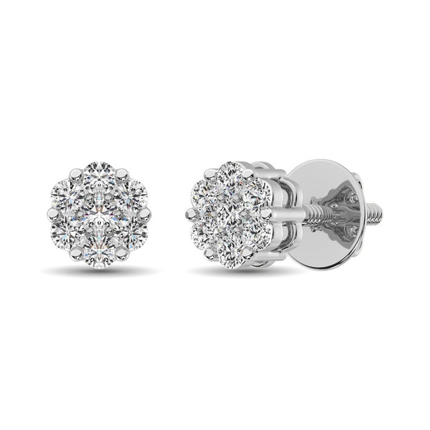 14K White Gold 1/4 Ct.Tw. Diamond Flower Studs Earrings - Robson's Jewelers