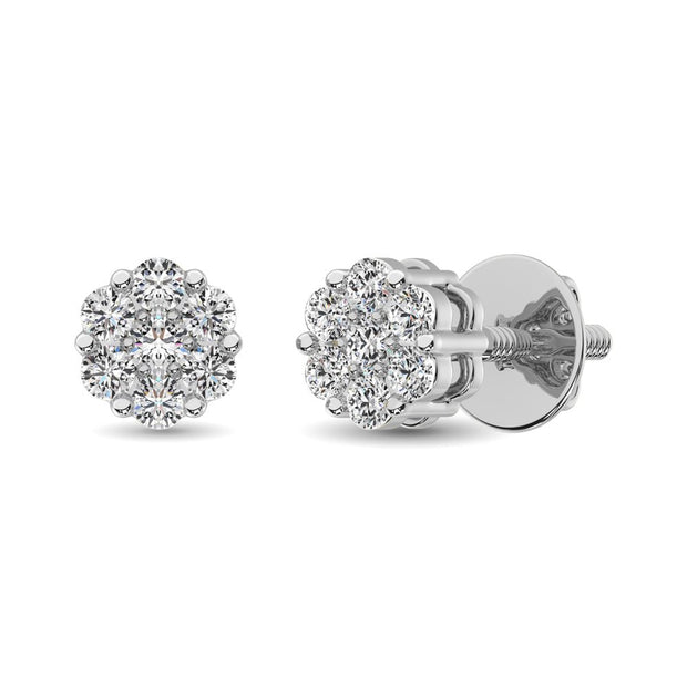 14K White Gold 1/2 Ct.Tw. Diamond Flower Studs Earrings - Robson's Jewelers