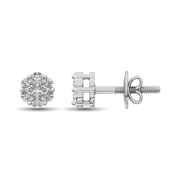 14K White Gold 1/2 Ct.Tw. Diamond Flower Studs Earrings - Robson's Jewelers