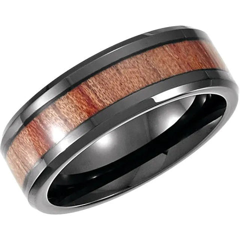 Black PVD Cobalt 8 mm Casted Band With Wood Inlay Size 10 - Robson's Jewelers