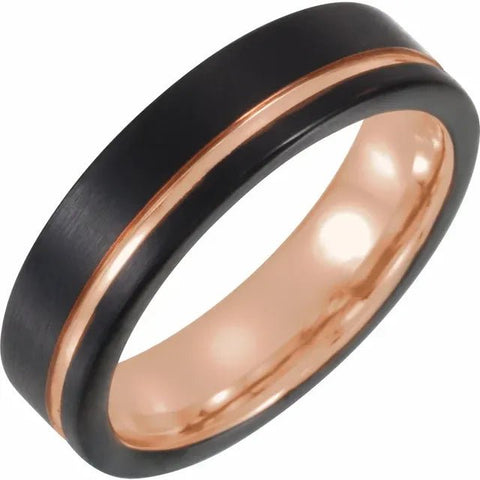 Black & 18K Rose Gold PVD Tungsten 6 mm Band Size 10 - Robson's Jewelers