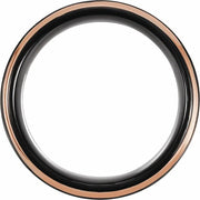 18K Rose Gold PVD and Black PVD Tungsten 8 mm Flat Grooved Band Size 10 - Robson's Jewelers