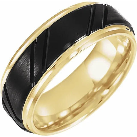 Black PVD & 18K Yellow Gold-Plated Tungsten 8 mm Grooved Band 7.5 - Robson's Jewelers