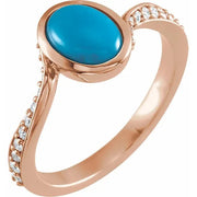 14K Rose Natural Turquoise Cabochon & 1/5 CTW Natural Diamond Ring - Robson's Jewelers