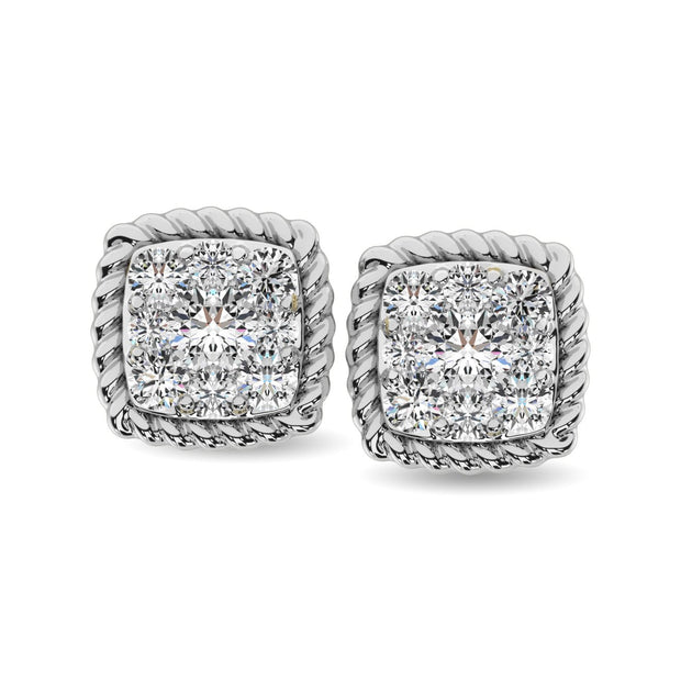 14K White Gold 1/5 Ctw Diamond Square Flower Stud Earrings - Robson's Jewelers